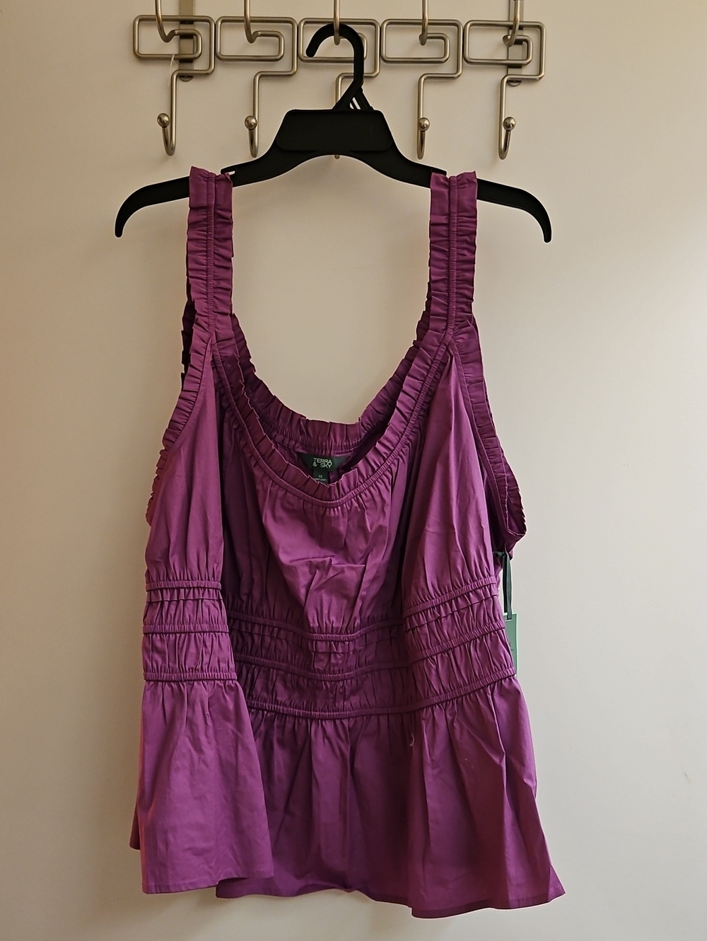 Terra & Sky Womens 3X 24W-26W Purple Smocked Peplum Tank Top Violet Surprise NWT